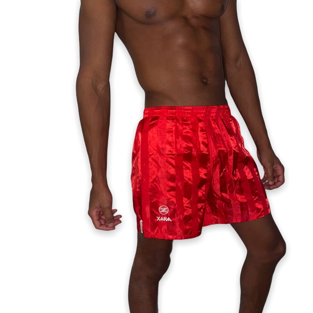 Xara 90s Rare Vintage Nylon Glanz Soccer Shorts Silky Red Mens Small